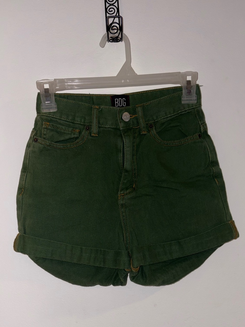 BDG Forest Green High-Rise Rolled Hem Denim Shorts